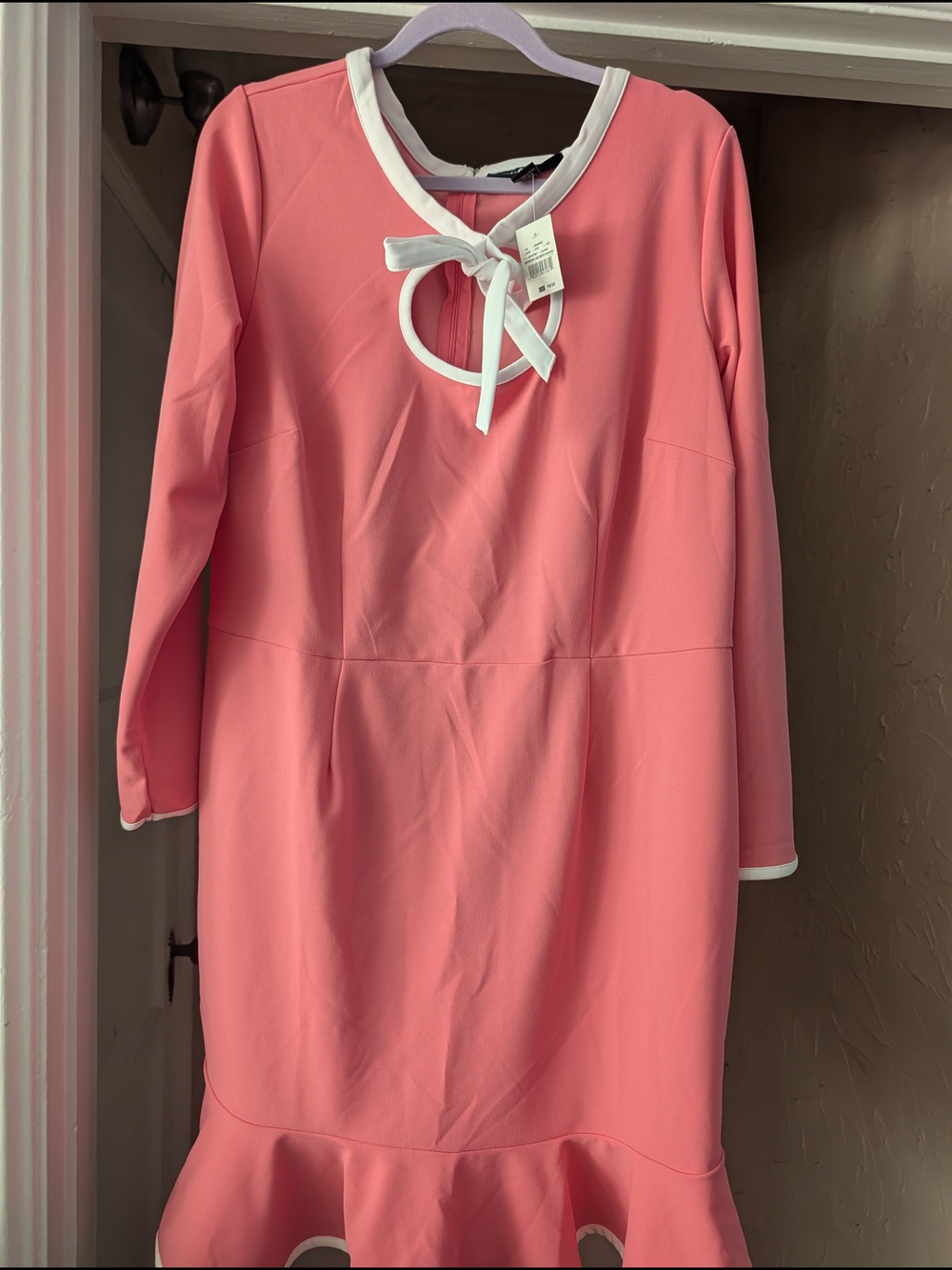 Pink Bow-Accent Dress with White Trim